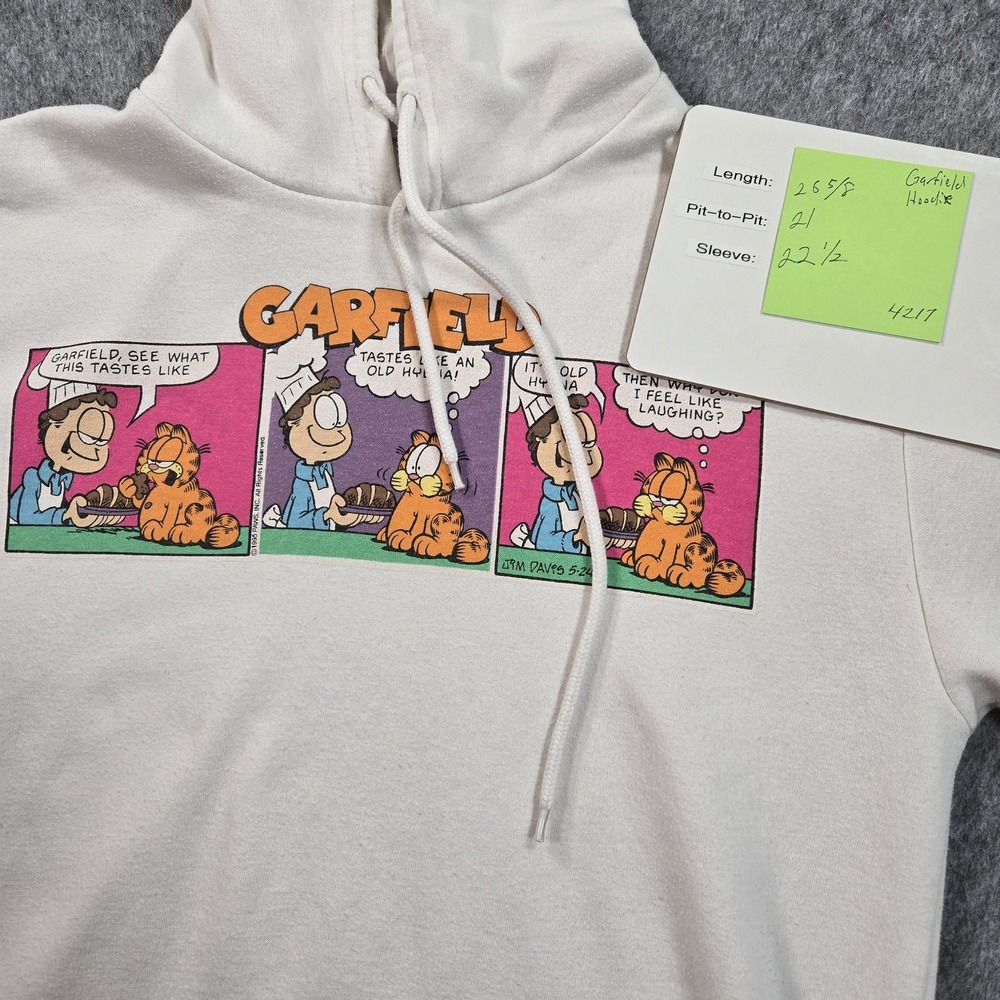 Garfield Hoodie Sweatshirt Mens Medium White Comic Strip Graphic Pullover Fleece - Picture 11 of 11